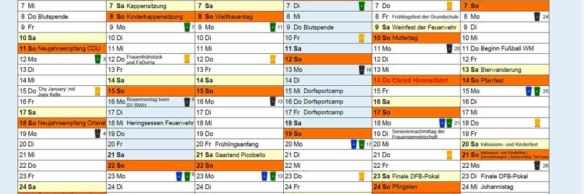 Kalender Hasborn-Dautweiler 2026